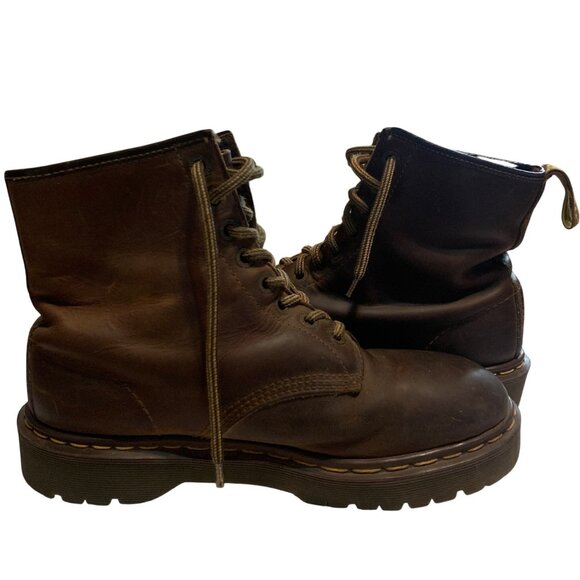 90s Dr. Martens Mens 12 Boots Made In England Brown Lace-Up Inscribed 8 Eyelets - Picture 4 of 14